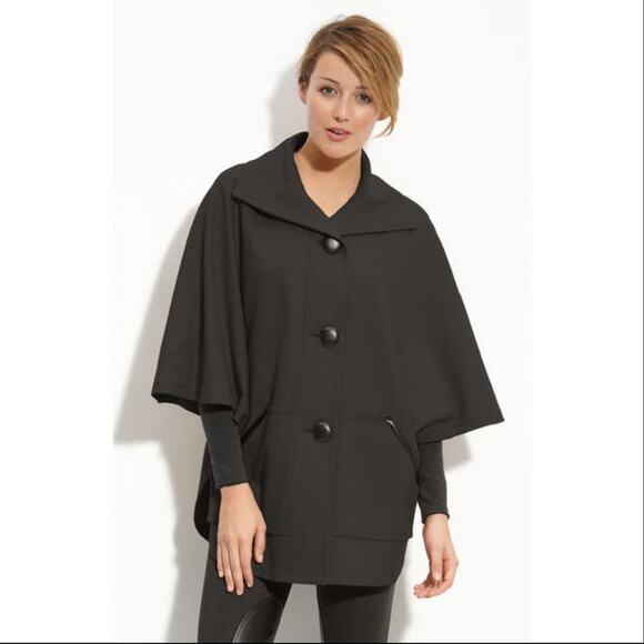 Halogen Black Wool Blend Cape Coat Size S/M - Picture 1 of 8